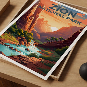 Affiche du parc national de Zion, impression de Zion, affiche de l'Utah, impression de l'Utah, affiche de voyage de Zion, art de l'Utah, art de Zion