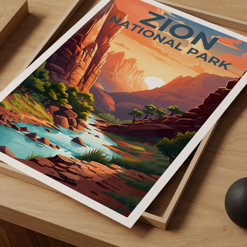 Affiche du parc national de Zion, impression de Zion, affiche de l'Utah, impression de l'Utah, affiche de voyage de Zion, art de l'Utah, art de Zion