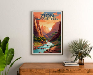 Affiche du parc national de Zion, impression de Zion, affiche de l'Utah, impression de l'Utah, affiche de voyage de Zion, art de l'Utah, art de Zion