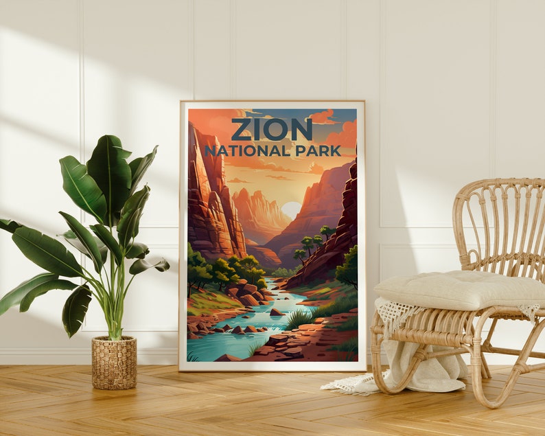 Affiche du parc national de Zion, impression de Zion, affiche de l'Utah, impression de l'Utah, affiche de voyage de Zion, art de l'Utah, art de Zion