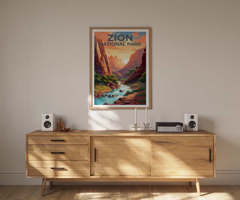 Affiche du parc national de Zion, impression de Zion, affiche de l'Utah, impression de l'Utah, affiche de voyage de Zion, art de l'Utah, art de Zion