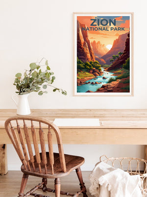 Affiche du parc national de Zion, impression de Zion, affiche de l'Utah, impression de l'Utah, affiche de voyage de Zion, art de l'Utah, art de Zion