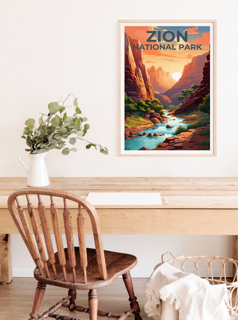 Affiche du parc national de Zion, impression de Zion, affiche de l'Utah, impression de l'Utah, affiche de voyage de Zion, art de l'Utah, art de Zion