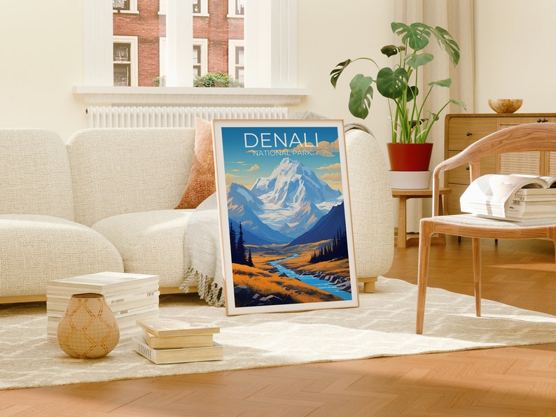 Affiche de voyage Denali, art mural de l'Alaska, impression de l'Alaska, affiche Denali, affiche de montagne, affiche de la nature, art Denali