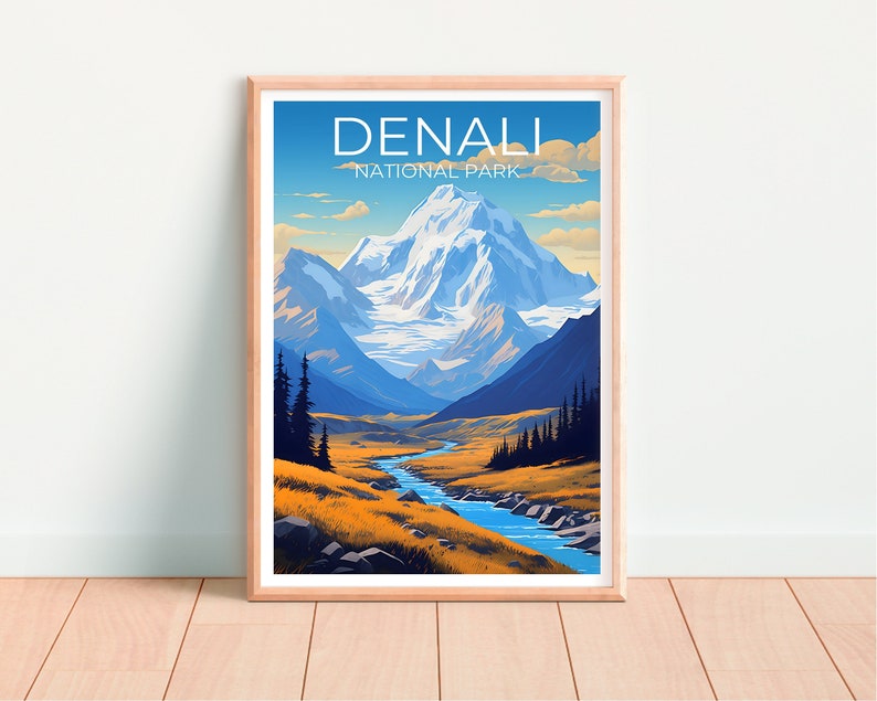 Denali Travel Poster, Alaska Wall Art, Alaska Print, Denali Poster, Mountain Poster, Nature Poster, Denali Art