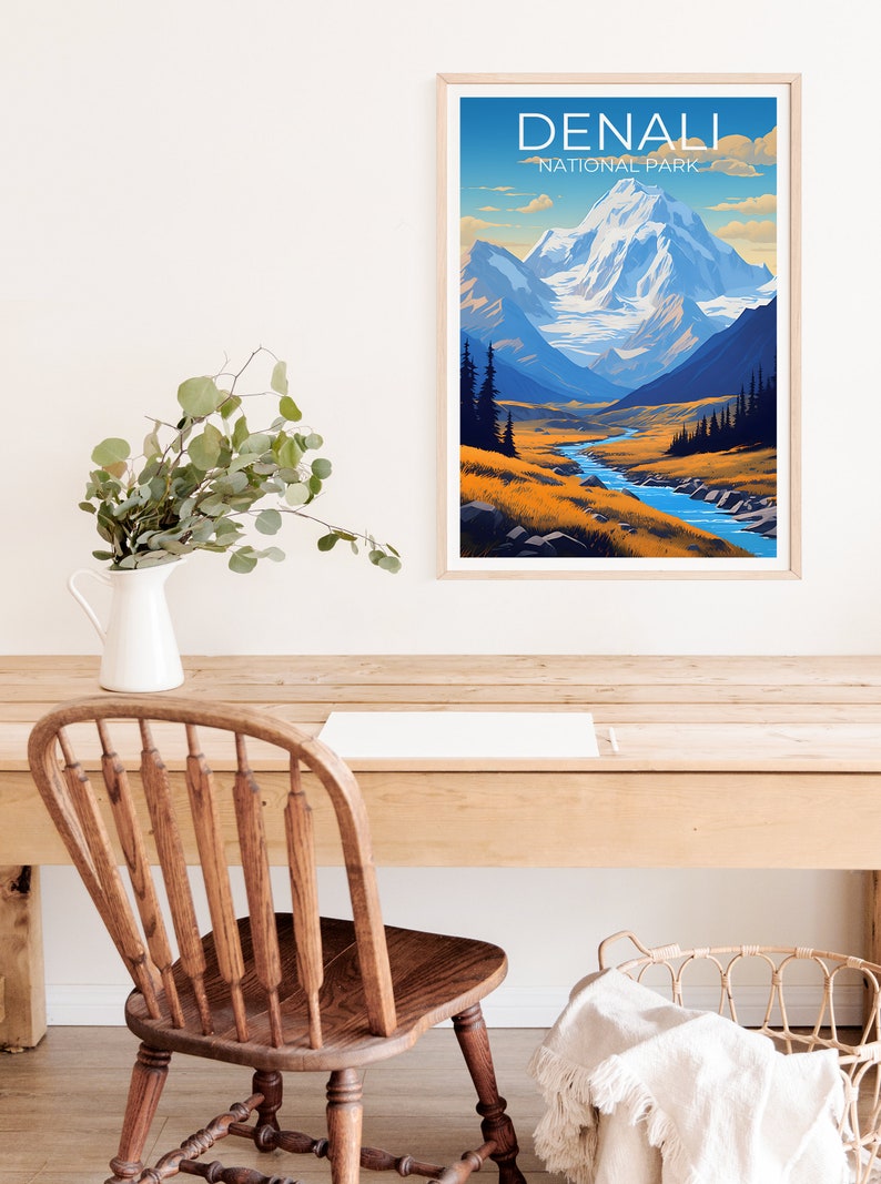 Denali Travel Poster, Alaska Wall Art, Alaska Print, Denali Poster, Mountain Poster, Nature Poster, Denali Art