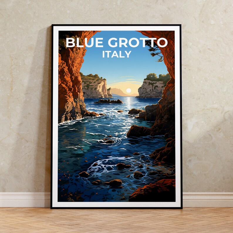Blue Grotto Travel Poster, Italy Wall Art, Italy Print, Blue Grotto Poster, Italy Poster, Nature Poster, Blue Grotto Art