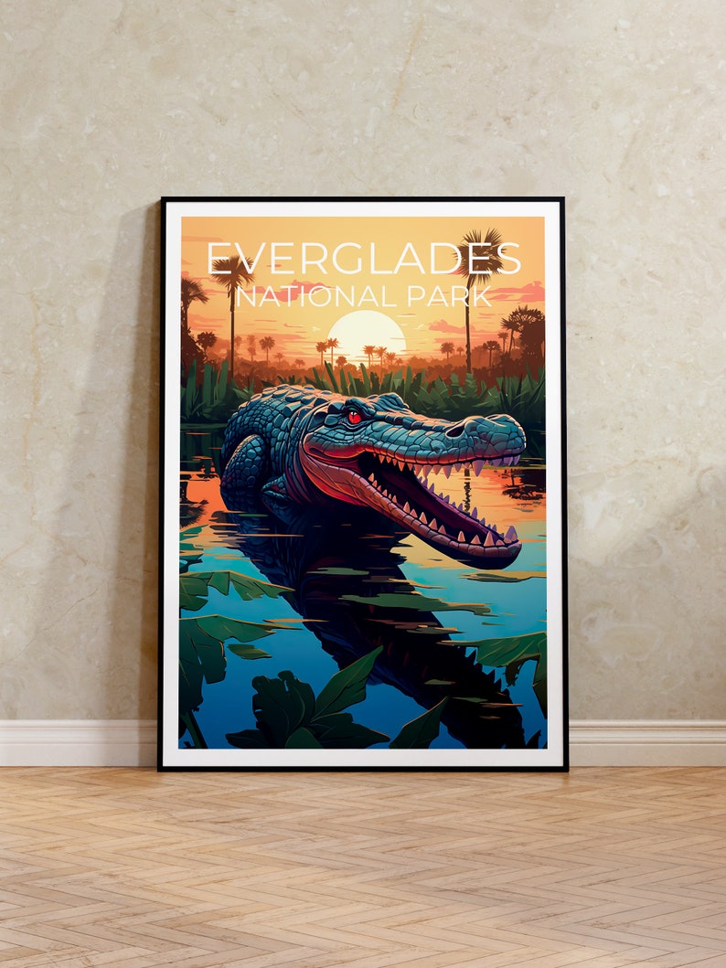 Affiche de voyage des Everglades, art mural de Floride, impression de Floride, affiche des Everglades, affiche d'alligator, affiche de la nature, art des Everglades