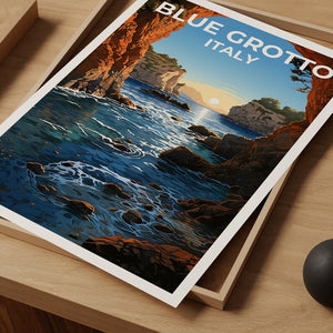 Blue Grotto Travel Poster, Italy Wall Art, Italy Print, Blue Grotto Poster, Italy Poster, Nature Poster, Blue Grotto Art