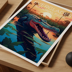 Affiche de voyage des Everglades, art mural de Floride, impression de Floride, affiche des Everglades, affiche d'alligator, affiche de la nature, art des Everglades