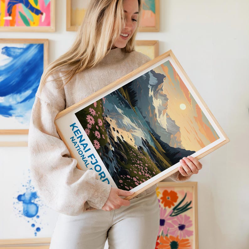 Kenai Fjords Travel Print Alaska Poster Wilderness Wall Art Mountain Illustration Kenai Fjords Poster Home Decor Birthday Gift