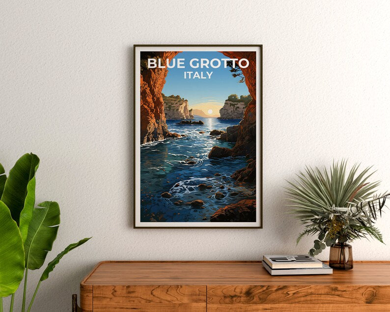 Blue Grotto Travel Poster, Italy Wall Art, Italy Print, Blue Grotto Poster, Italy Poster, Nature Poster, Blue Grotto Art
