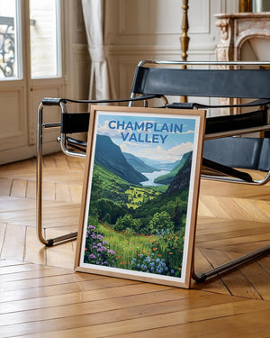 Champlain Valley Travel Poster, New York Print, Vermont Poster, Mountain Illustration, Forest Poster, Home Decor, Birthday Gift