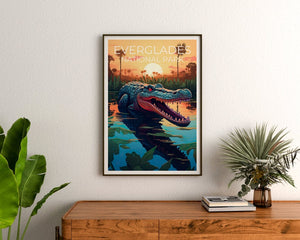 Affiche de voyage des Everglades, art mural de Floride, impression de Floride, affiche des Everglades, affiche d'alligator, affiche de la nature, art des Everglades