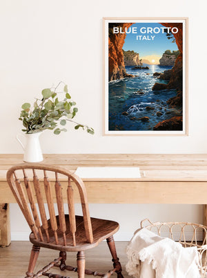 Blue Grotto Travel Poster, Italy Wall Art, Italy Print, Blue Grotto Poster, Italy Poster, Nature Poster, Blue Grotto Art