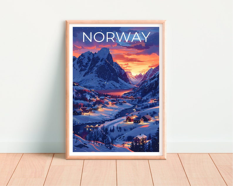 Affiche de voyage Norvège, Art mural d'hiver, Impression Europe, Affiche Norvège, Affiche Europe, Affiche Nature, Impression Norvège