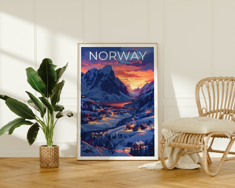 Affiche de voyage Norvège, Art mural d'hiver, Impression Europe, Affiche Norvège, Affiche Europe, Affiche Nature, Impression Norvège