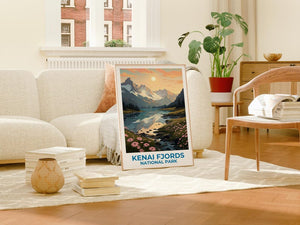 Kenai Fjords Travel Print Alaska Poster Wilderness Wall Art Mountain Illustration Kenai Fjords Poster Home Decor Birthday Gift