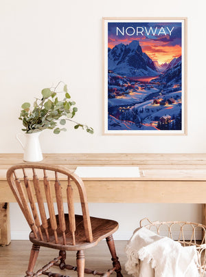 Affiche de voyage Norvège, Art mural d'hiver, Impression Europe, Affiche Norvège, Affiche Europe, Affiche Nature, Impression Norvège