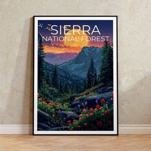 Affiche de la forêt nationale de Sierra, impression Sierra, affiche de la forêt, affiche de Californie, affiche de randonnée, art de la forêt, cadeau de randonnée