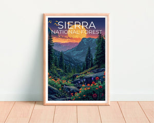 Affiche de la forêt nationale de Sierra, impression Sierra, affiche de la forêt, affiche de Californie, affiche de randonnée, art de la forêt, cadeau de randonnée