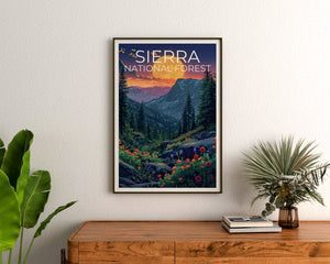 Affiche de la forêt nationale de Sierra, impression Sierra, affiche de la forêt, affiche de Californie, affiche de randonnée, art de la forêt, cadeau de randonnée