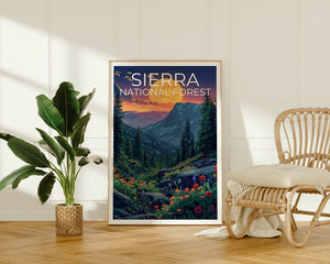 Affiche de la forêt nationale de Sierra, impression Sierra, affiche de la forêt, affiche de Californie, affiche de randonnée, art de la forêt, cadeau de randonnée