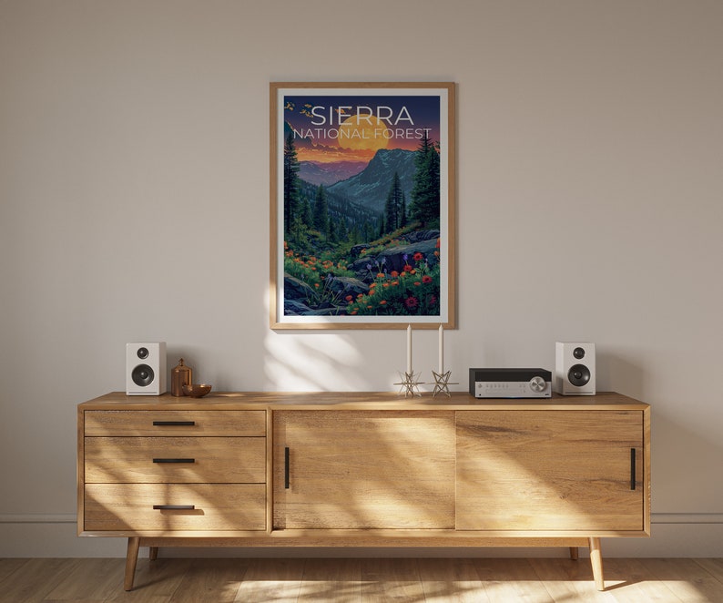 Affiche de la forêt nationale de Sierra, impression Sierra, affiche de la forêt, affiche de Californie, affiche de randonnée, art de la forêt, cadeau de randonnée