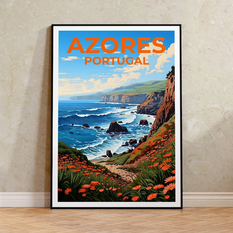 Azores Travel Poster, Portugal Wall Art, Portugal Print, Azores Poster, Portugal Poster, Nature Poster, Azores Art