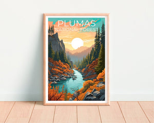 Affiche de voyage Plumas Forest, art mural de Californie, impression de Californie, affiche Plumas Forest, affiche de Californie, affiche de forêt