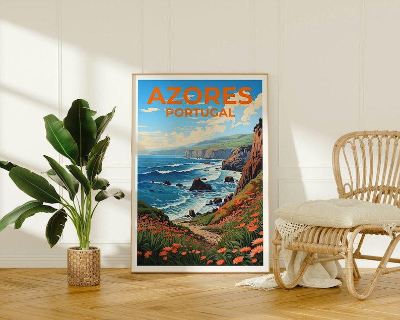 Azores Travel Poster, Portugal Wall Art, Portugal Print, Azores Poster, Portugal Poster, Nature Poster, Azores Art