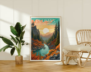 Affiche de voyage Plumas Forest, art mural de Californie, impression de Californie, affiche Plumas Forest, affiche de Californie, affiche de forêt