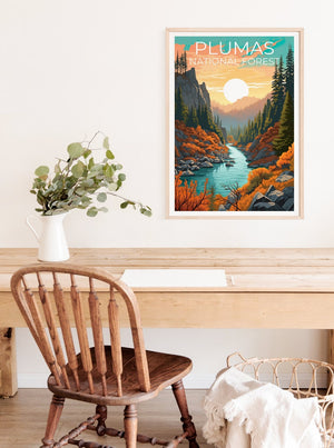 Affiche de voyage Plumas Forest, art mural de Californie, impression de Californie, affiche Plumas Forest, affiche de Californie, affiche de forêt