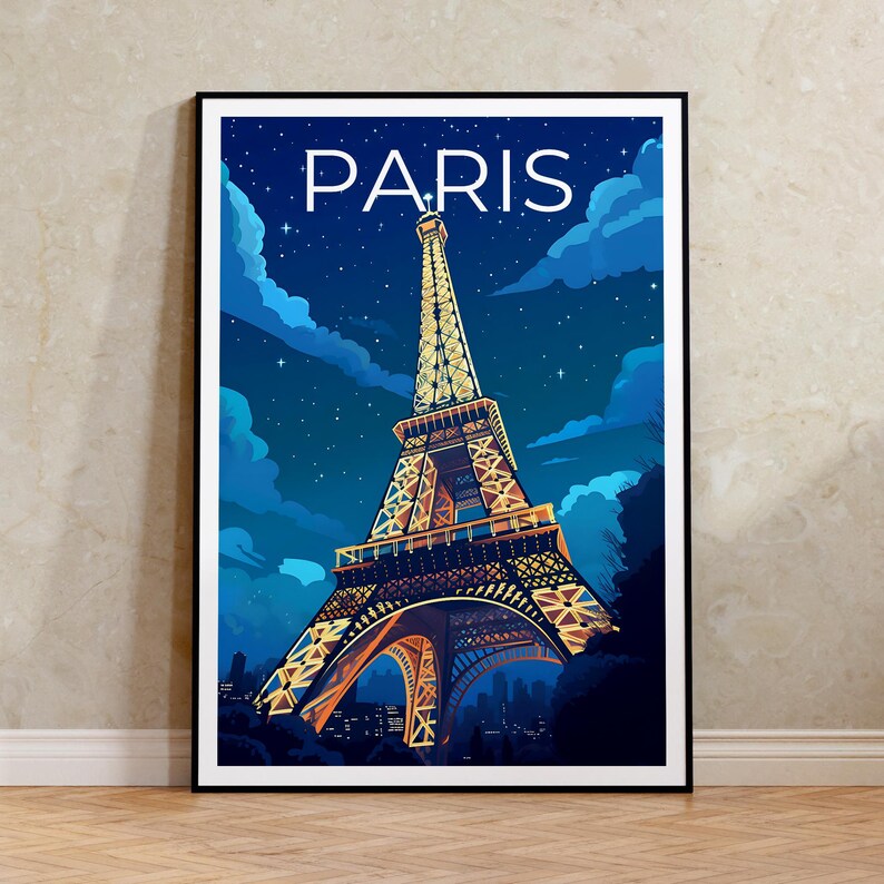 Paris Travel Poster, France Art, France Print, Paris Poster, Eiffel Tower Poster, City Poster, Paris at Night Poster