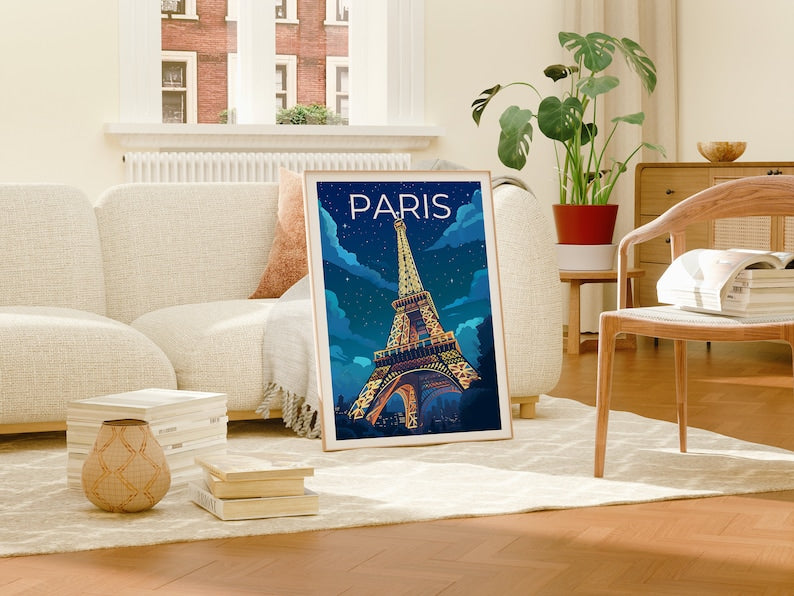 Paris Travel Poster, France Art, France Print, Paris Poster, Eiffel Tower Poster, City Poster, Paris at Night Poster