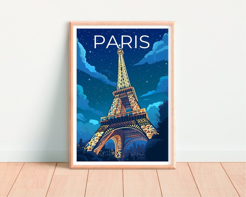 Paris Travel Poster, France Art, France Print, Paris Poster, Eiffel Tower Poster, City Poster, Paris at Night Poster