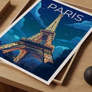 Paris Travel Poster, France Art, France Print, Paris Poster, Eiffel Tower Poster, City Poster, Paris at Night Poster