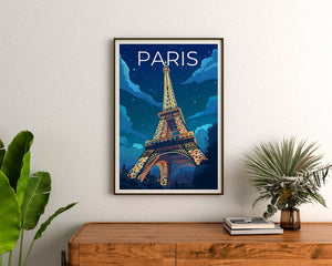 Paris Travel Poster, France Art, France Print, Paris Poster, Eiffel Tower Poster, City Poster, Paris at Night Poster