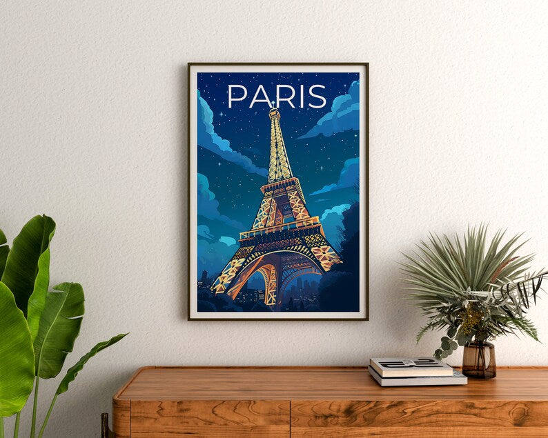 Paris Travel Poster, France Art, France Print, Paris Poster, Eiffel Tower Poster, City Poster, Paris at Night Poster