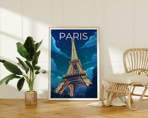 Paris Travel Poster, France Art, France Print, Paris Poster, Eiffel Tower Poster, City Poster, Paris at Night Poster