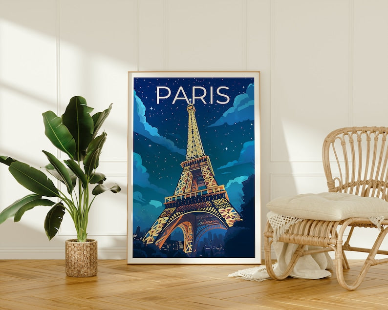 Paris Travel Poster, France Art, France Print, Paris Poster, Eiffel Tower Poster, City Poster, Paris at Night Poster