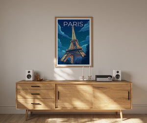 Paris Travel Poster, France Art, France Print, Paris Poster, Eiffel Tower Poster, City Poster, Paris at Night Poster