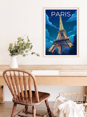 Paris Travel Poster, France Art, France Print, Paris Poster, Eiffel Tower Poster, City Poster, Paris at Night Poster