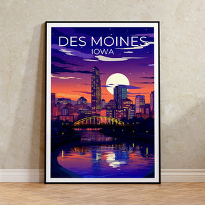 Des Moines Travel Poster, Iowa Wall Art, Iowa Print, Des Moines Poster, Des Moines Print, City Poster, Des Moines Illustration