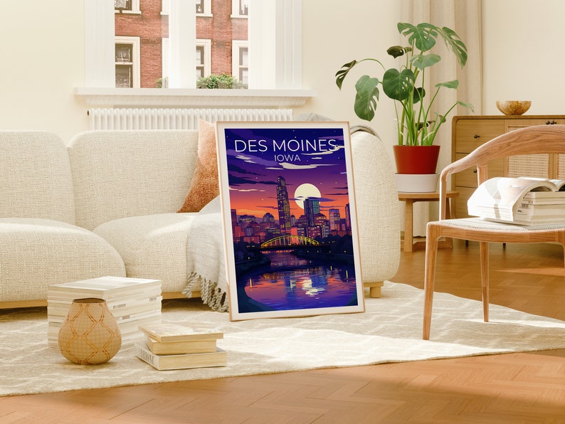 Des Moines Travel Poster, Iowa Wall Art, Iowa Print, Des Moines Poster, Des Moines Print, City Poster, Des Moines Illustration