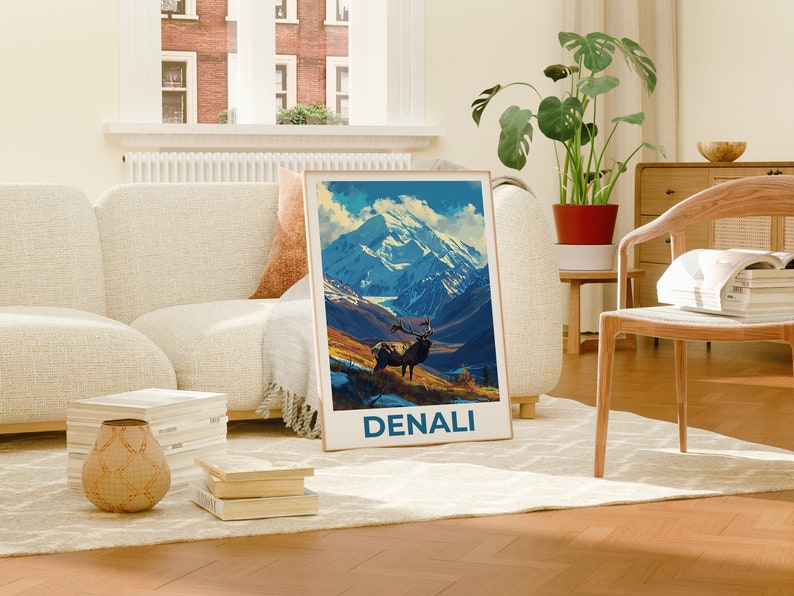 Affiche de voyage Denali, art mural de l'Alaska, impression de l'Alaska, affiche Denali, affiche de l'Alaska, impression Denali, art Denali