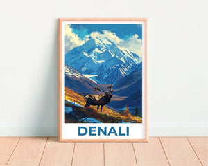 Affiche de voyage Denali, art mural de l'Alaska, impression de l'Alaska, affiche Denali, affiche de l'Alaska, impression Denali, art Denali
