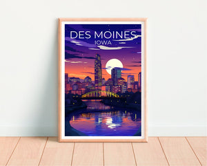 Des Moines Travel Poster, Iowa Wall Art, Iowa Print, Des Moines Poster, Des Moines Print, City Poster, Des Moines Illustration