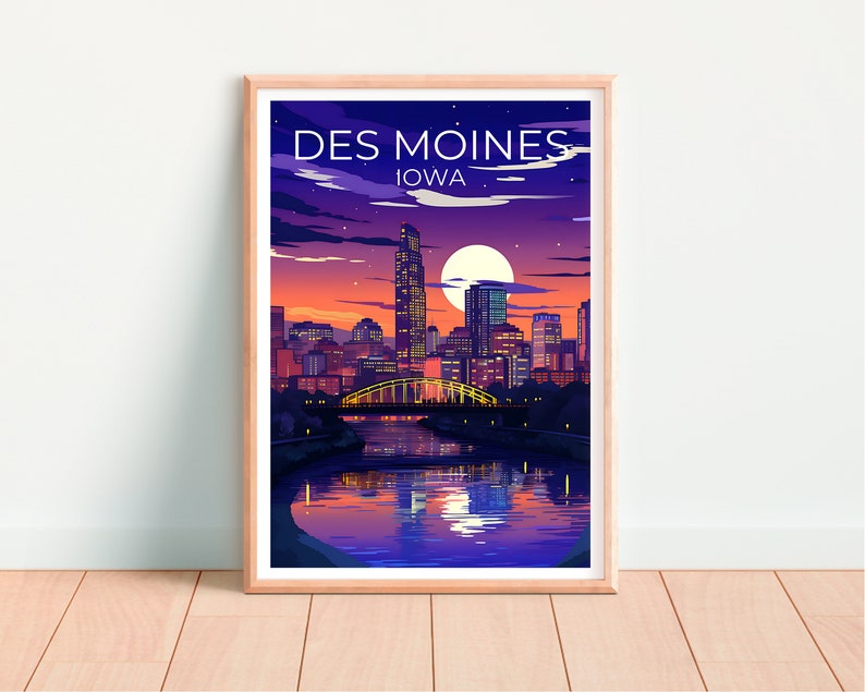Des Moines Travel Poster, Iowa Wall Art, Iowa Print, Des Moines Poster, Des Moines Print, City Poster, Des Moines Illustration