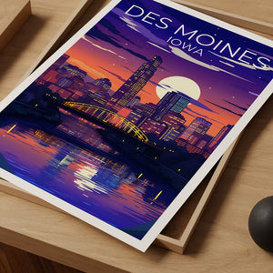 Des Moines Travel Poster, Iowa Wall Art, Iowa Print, Des Moines Poster, Des Moines Print, City Poster, Des Moines Illustration